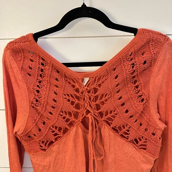 FREE PEOPLE Woman Crochet back bohemian shabby chic cotton long sleeve tunic M - Picture 13 of 15